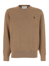 Ami Paris Men Beige Crewneck Sweater With Adc Embroidery On The Front In Blend Wool Men