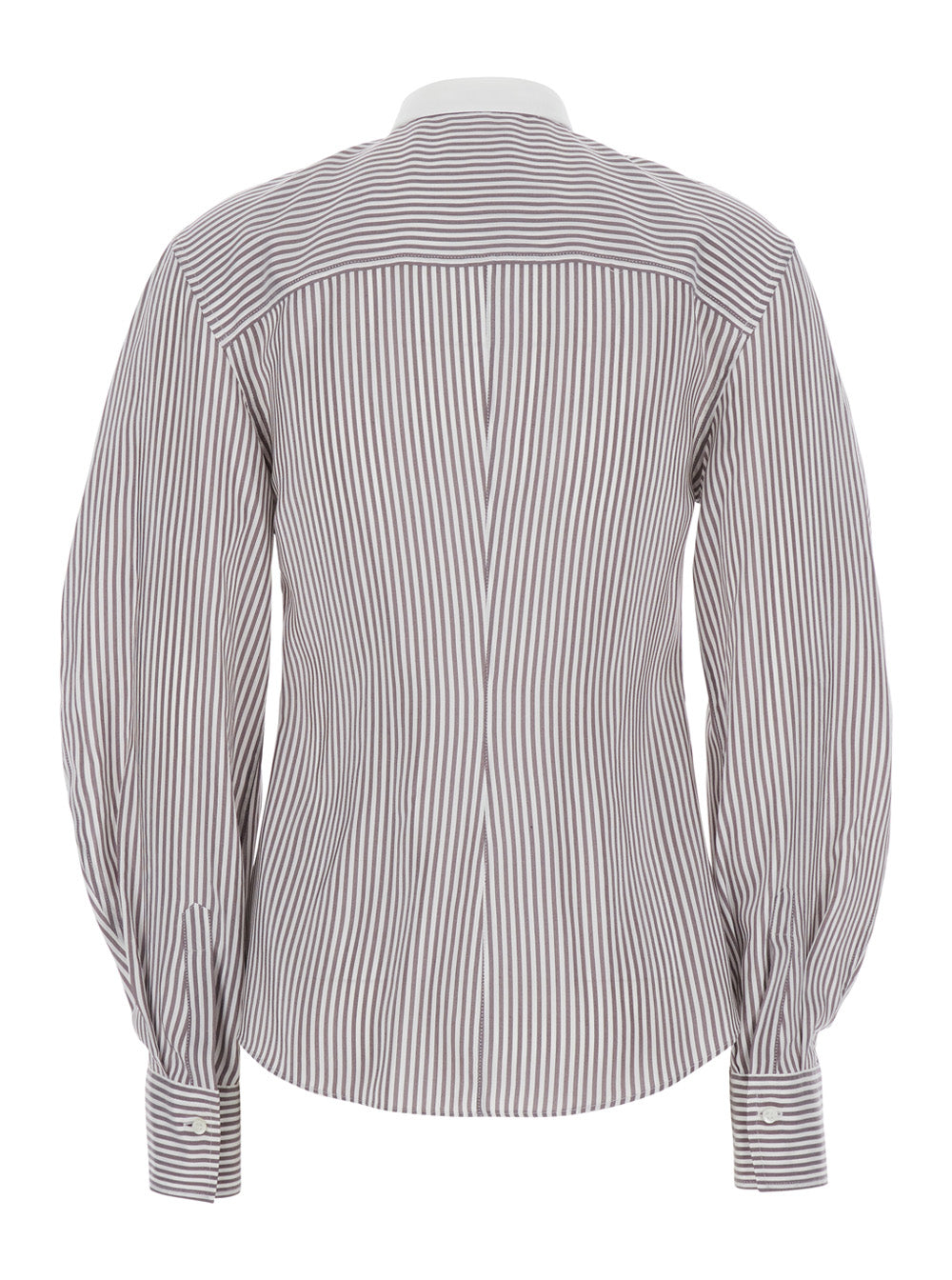 BRUNELLO CUCINELLI Brunello Cucinelli Women Brown Shirt With All-Over Stripe Motif And Balloon Sleeves In Silk For Women