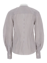 BRUNELLO CUCINELLI Brunello Cucinelli Women Brown Shirt With All-Over Stripe Motif And Balloon Sleeves In Silk For Women