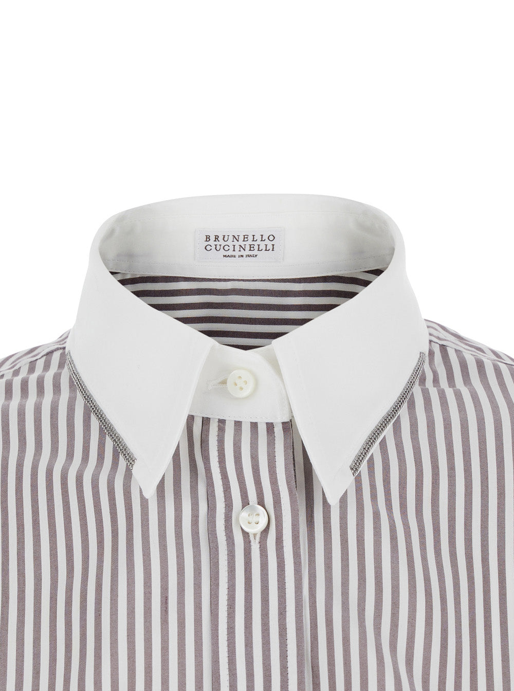 BRUNELLO CUCINELLI Brunello Cucinelli Women Brown Shirt With All-Over Stripe Motif And Balloon Sleeves In Silk For Women