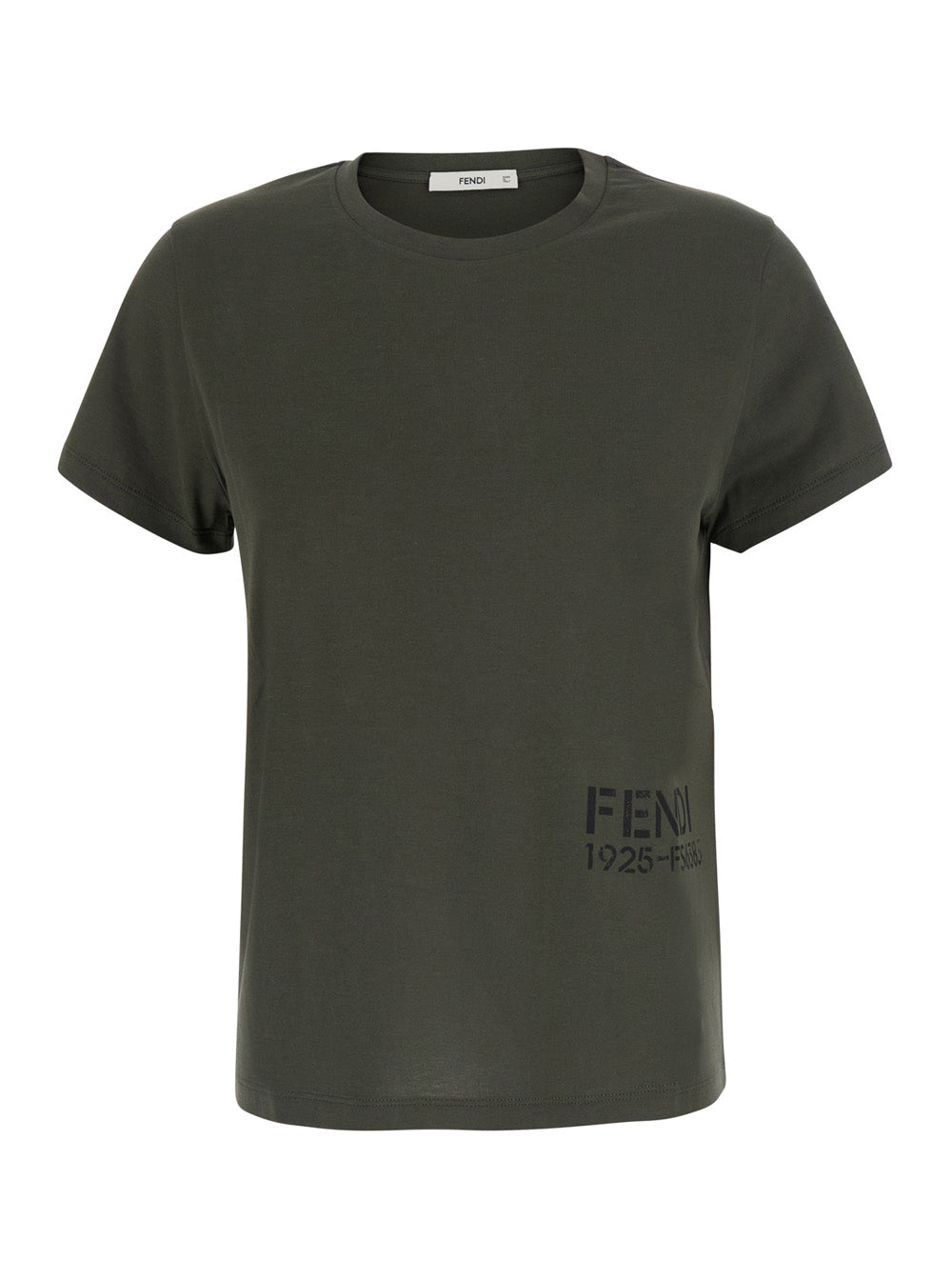 Fendi Women Green Crew Neck T-Shirt With Logo Lettering On The Front In Cotton For Women