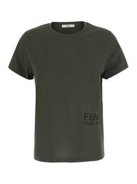 Fendi Women Green Crew Neck T-Shirt With Logo Lettering On The Front In Cotton For Women