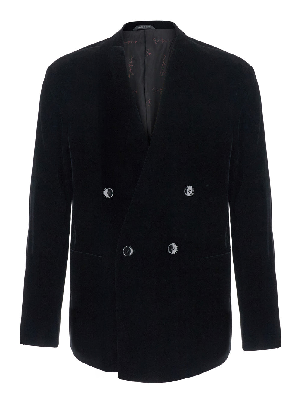 Giorgio Armani Men Black Jacket Without Collar With Button Closure On The Front In Velvet For Men