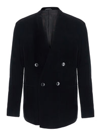 Giorgio Armani Men Black Jacket Without Collar With Button Closure On The Front In Velvet For Men
