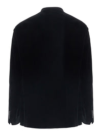 Giorgio Armani Men Black Jacket Without Collar With Button Closure On The Front In Velvet For Men