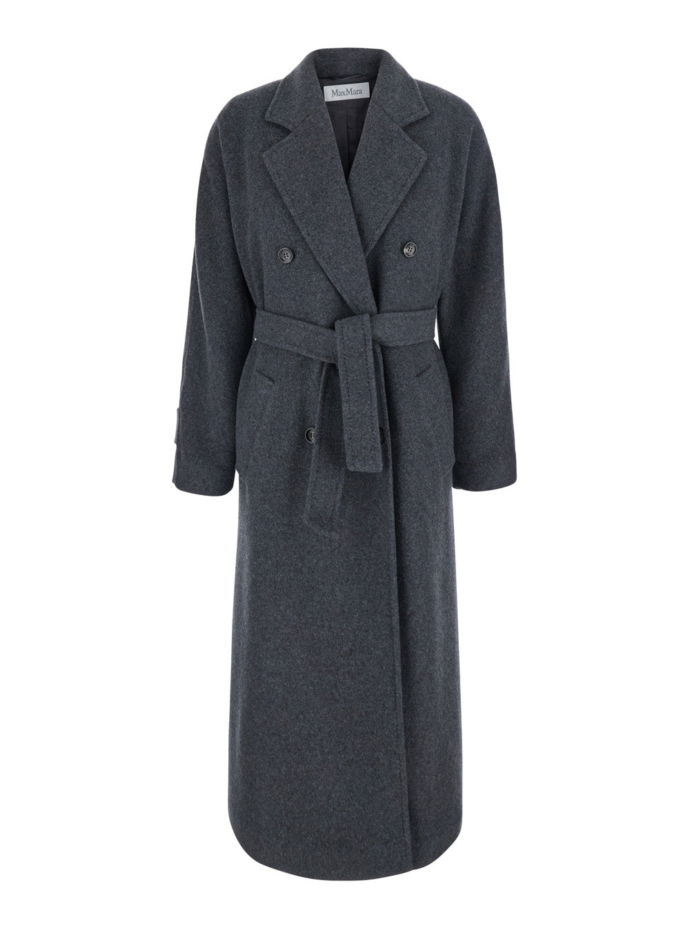 Max Mara Women 'Cadmio' Gray Double-Breasted Coat With Notched Revers And Front Belt In Cashmere Blend For Women