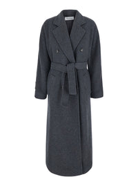 Max Mara Women 'Cadmio' Gray Double-Breasted Coat With Notched Revers And Front Belt In Cashmere Blend For Women