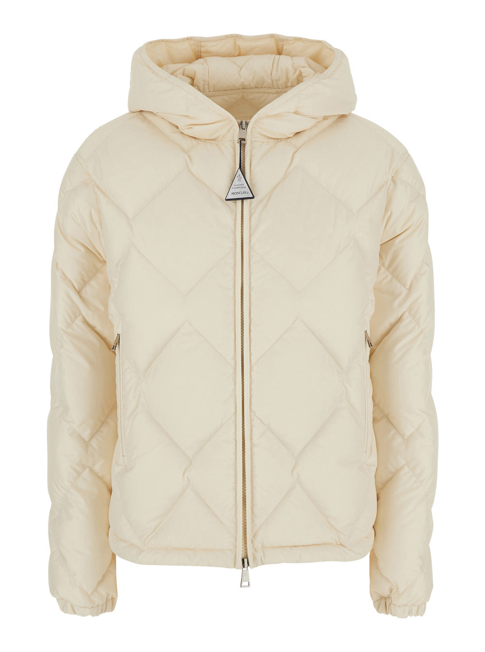 Moncler Women 'Arvouinne' White Down Jacket With Hood And Logo Patch On The Sleeve In Tech Fabric For Women