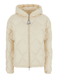 Moncler Women 'Arvouinne' White Down Jacket With Hood And Logo Patch On The Sleeve In Tech Fabric For Women