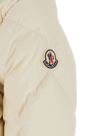 Moncler Women 'Arvouinne' White Down Jacket With Hood And Logo Patch On The Sleeve In Tech Fabric For Women