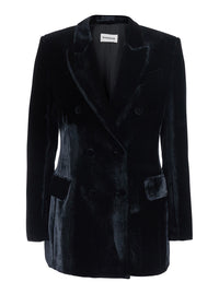 P.A.R.O.S.H. Women Black Double-Breasted Jacket With Peak Revers In Velvet For Women