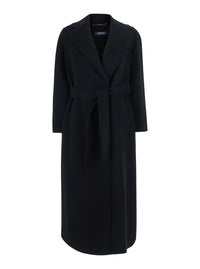 'S Maxmara Women 'Poldo' Black Coat With Notched Revers And Front Belt Closure In Wool For Women