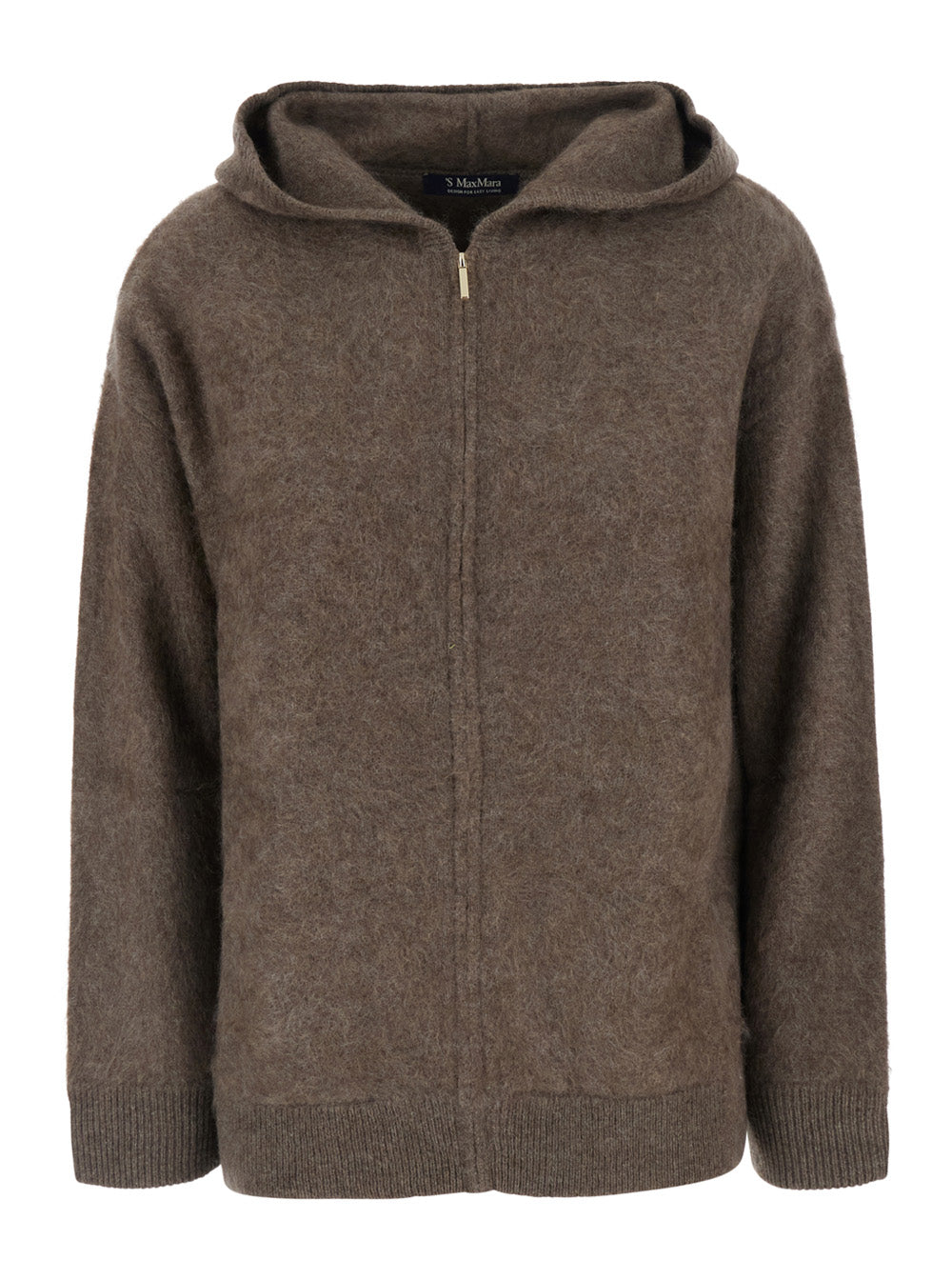 'S MAXMARA 'S Maxmara Women Brown Hooded Sweatshirt With Front Zip Closure In Wool For Women