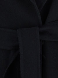 'S Maxmara Women 'Poldo' Black Coat With Notched Revers And Front Belt Closure In Wool For Women