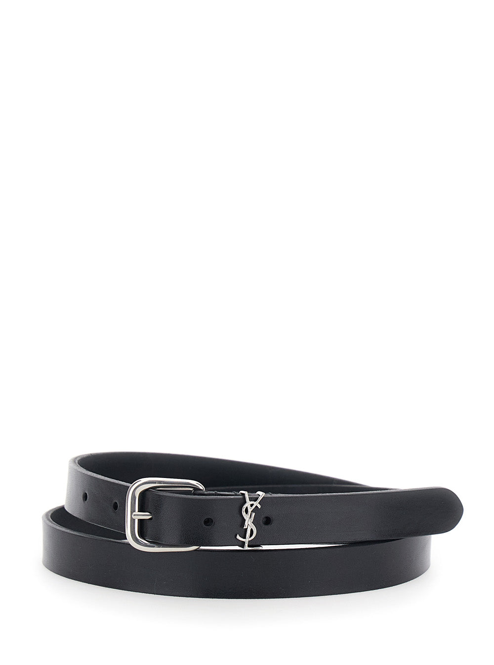 Saint Laurent Men Belt With Cassandre Plate On The Front And Adjustable Buckle In Black Leather For Men