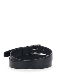 Saint Laurent Men Belt With Cassandre Plate On The Front And Adjustable Buckle In Black Leather For Men