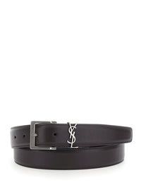Saint Laurent Men Belt With Cassandre Plate On The Front And Adjustable Buckle In Brown Leather For Men