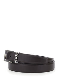 Saint Laurent Men Belt With Cassandre Plate On The Front And Adjustable Buckle In Brown Leather For Men