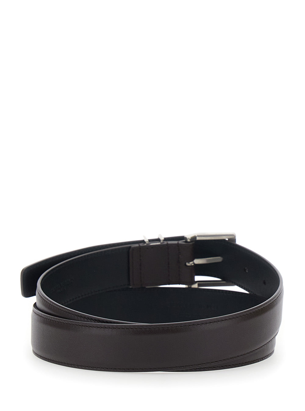Saint Laurent Men Belt With Cassandre Plate On The Front And Adjustable Buckle In Brown Leather For Men