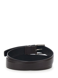 Saint Laurent Men Belt With Cassandre Plate On The Front And Adjustable Buckle In Brown Leather For Men