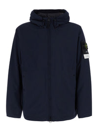 Stone Island Men Blue Jacket With Hood And Logo Patch On The Sleeve In Tech Fabric Men