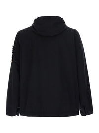 Stone Island Men Black Jacket With Hood And Logo Patch On The Sleeve In Tech Fabric For Men