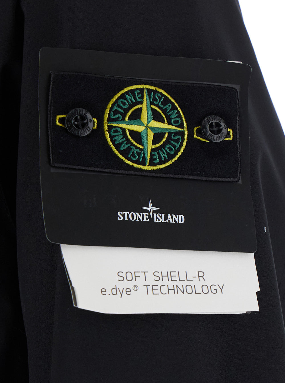 Stone Island Men Black Jacket With Hood And Logo Patch On The Sleeve In Tech Fabric For Men
