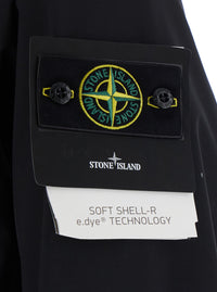 Stone Island Men Black Jacket With Hood And Logo Patch On The Sleeve In Tech Fabric For Men