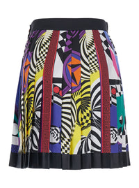 Versace Women Multicolor Pleated Skirt With All-Over Print In Silk For Women