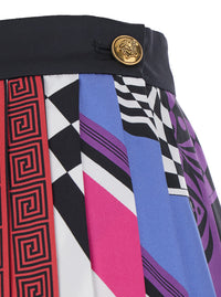 Versace Women Multicolor Pleated Skirt With All-Over Print In Silk For Women