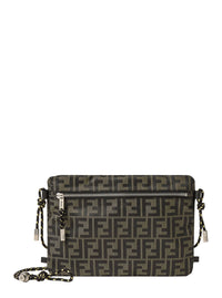 Fendi Men Brown Clutch Bag With Rope Shoulder Strap And Zip Closure In Ff Canvas For Women