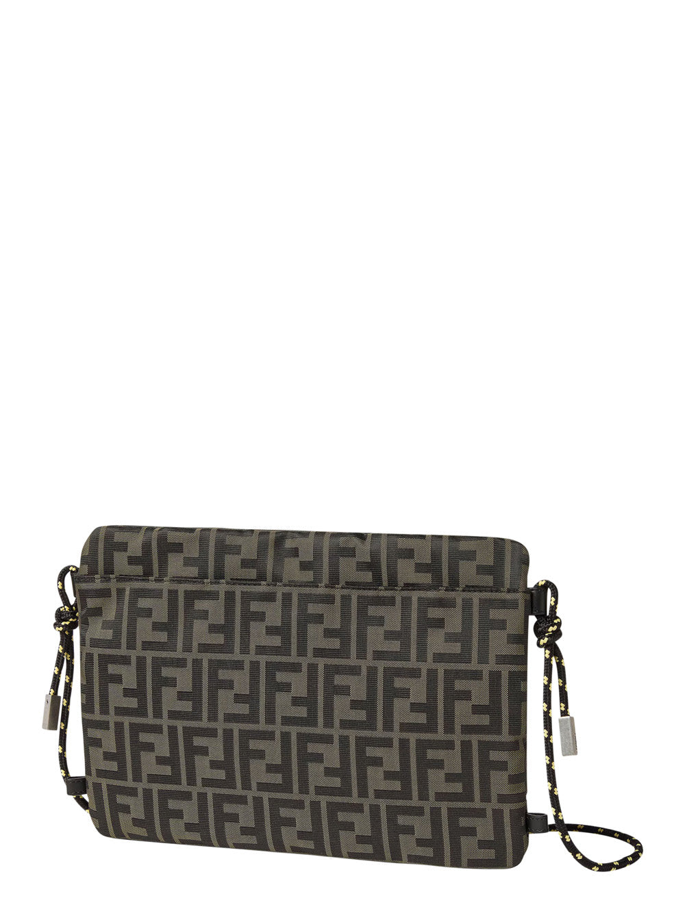 Fendi Men Brown Clutch Bag With Rope Shoulder Strap And Zip Closure In Ff Canvas For Women