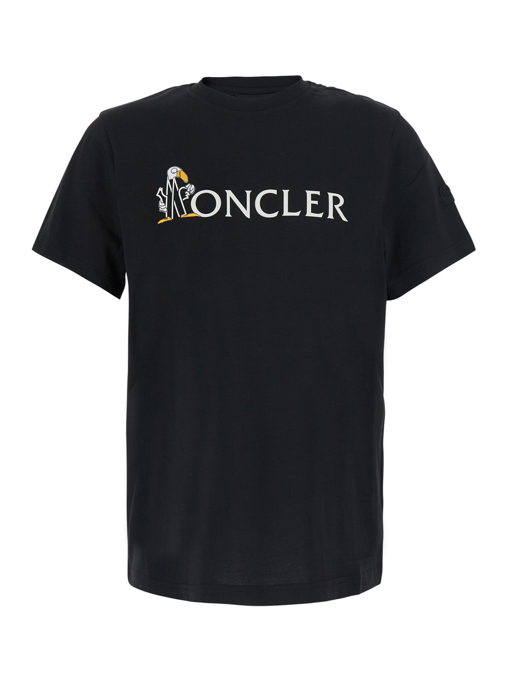Moncler Men Black T-Shirt With Logo On The Front And Logo Patch On The Sleeve In Cotton For Men