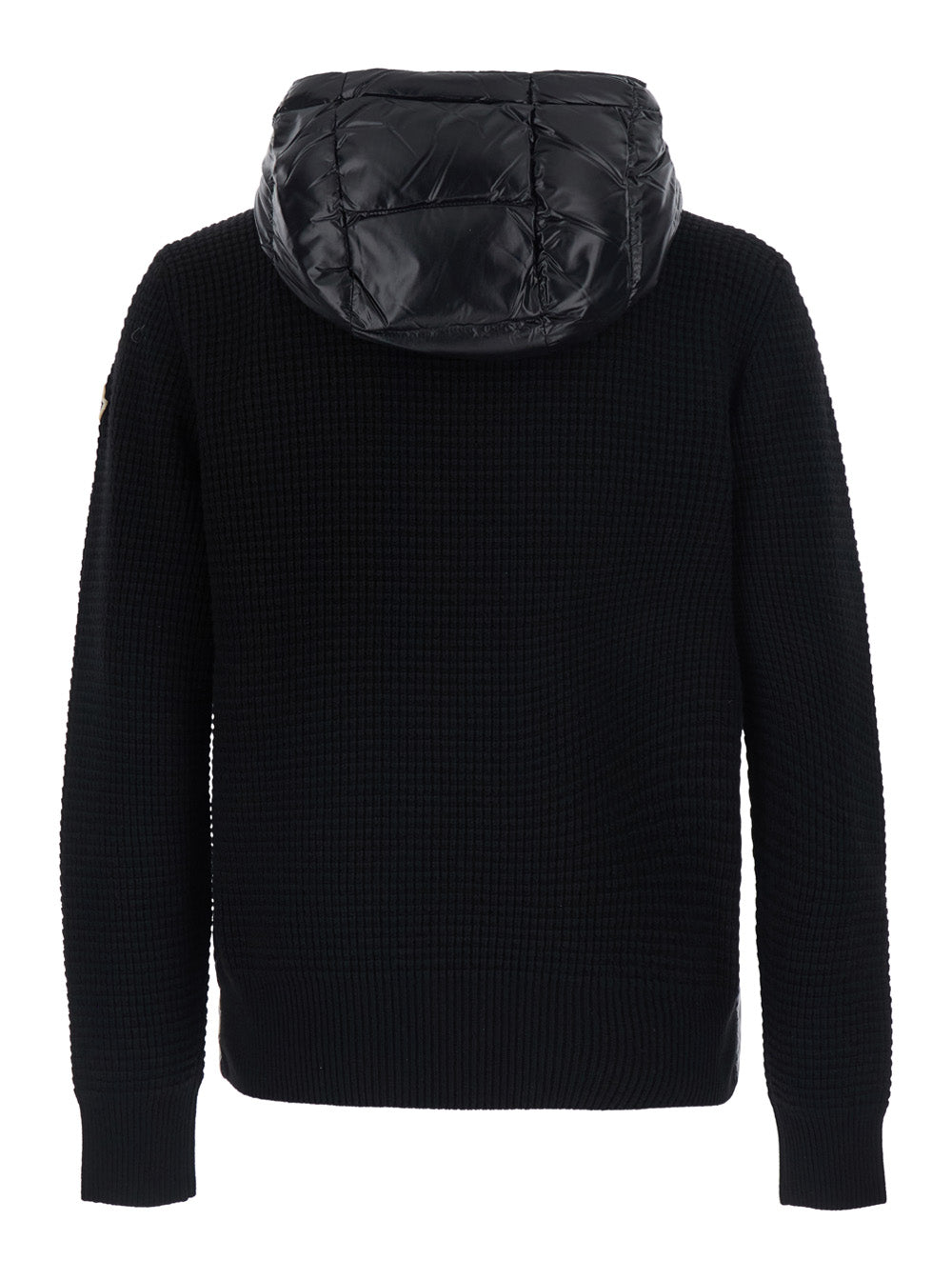 Moncler Men Black Cardigan With Zip And Logo Patch On The Sleeve In Tech Fabric And Wool Blend Men