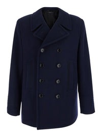 Tom Ford Men Blue Double-Breasted Jacket With Notched Revers In Wool For Men