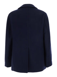 Tom Ford Men Blue Double-Breasted Jacket With Notched Revers In Wool For Men