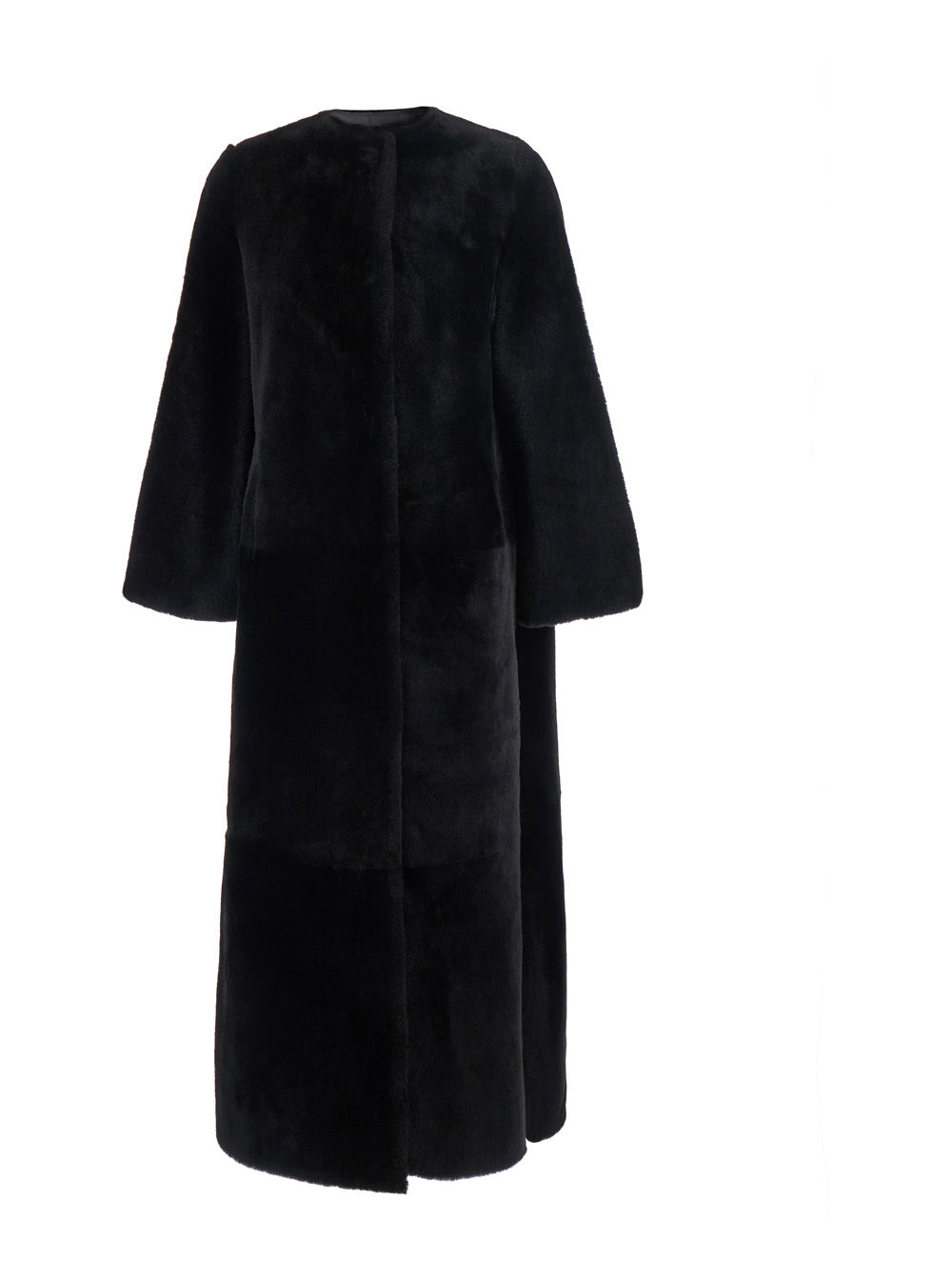 Yves Salomon Women Brown Shearling Coat With Round Collar And Snap Button Closure On The Front In Fur For Women