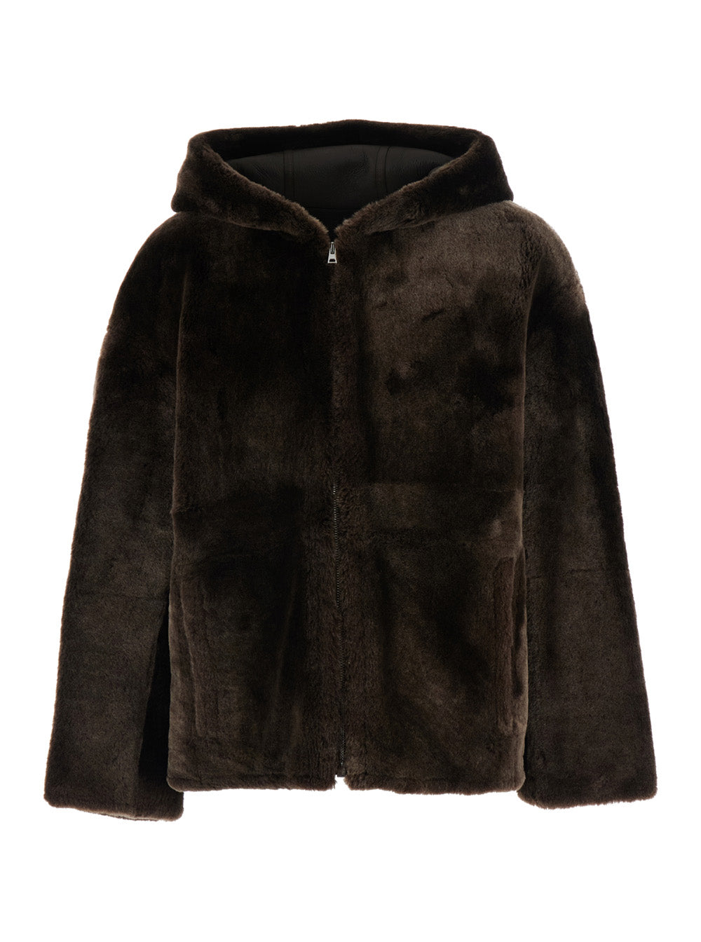 Yves Salomon Women Brown Shearling Jacket With Fixed Hood In Fur For Women