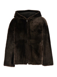 Yves Salomon Women Brown Shearling Jacket With Fixed Hood In Fur For Women