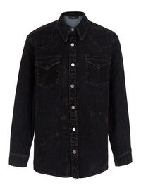 Amiri Men Brown Shirt With Classic Collar And Two Patch Pockets On The Front In Denim For Men