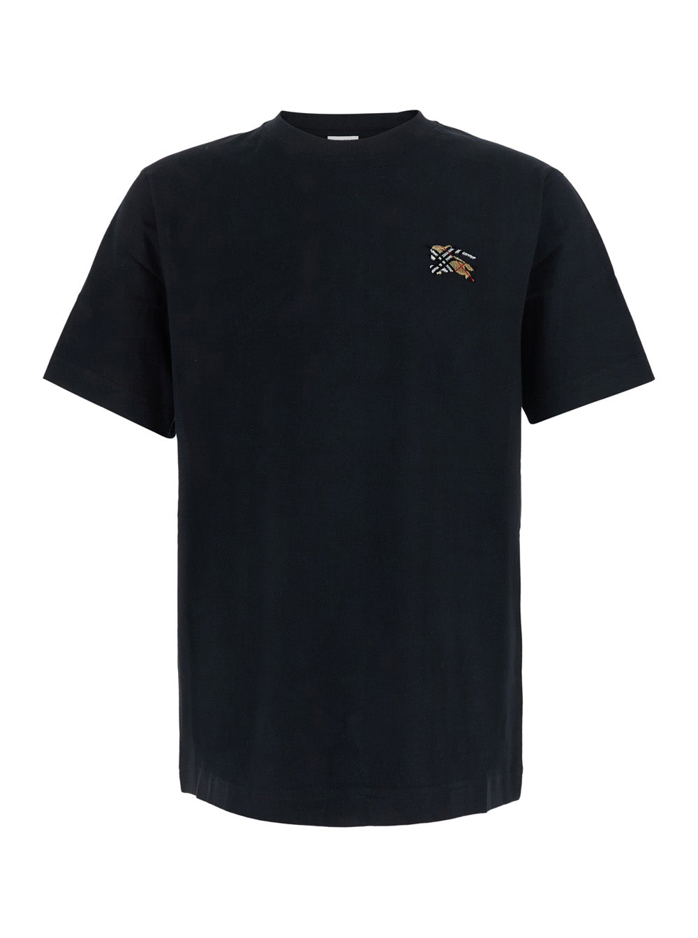 Burberry Men Black Crew Neck T-Shirt With Ekd Embroidery On The Front In Cotton For Men