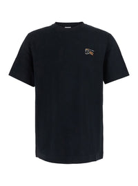 Burberry Men Black Crew Neck T-Shirt With Ekd Embroidery On The Front In Cotton For Men