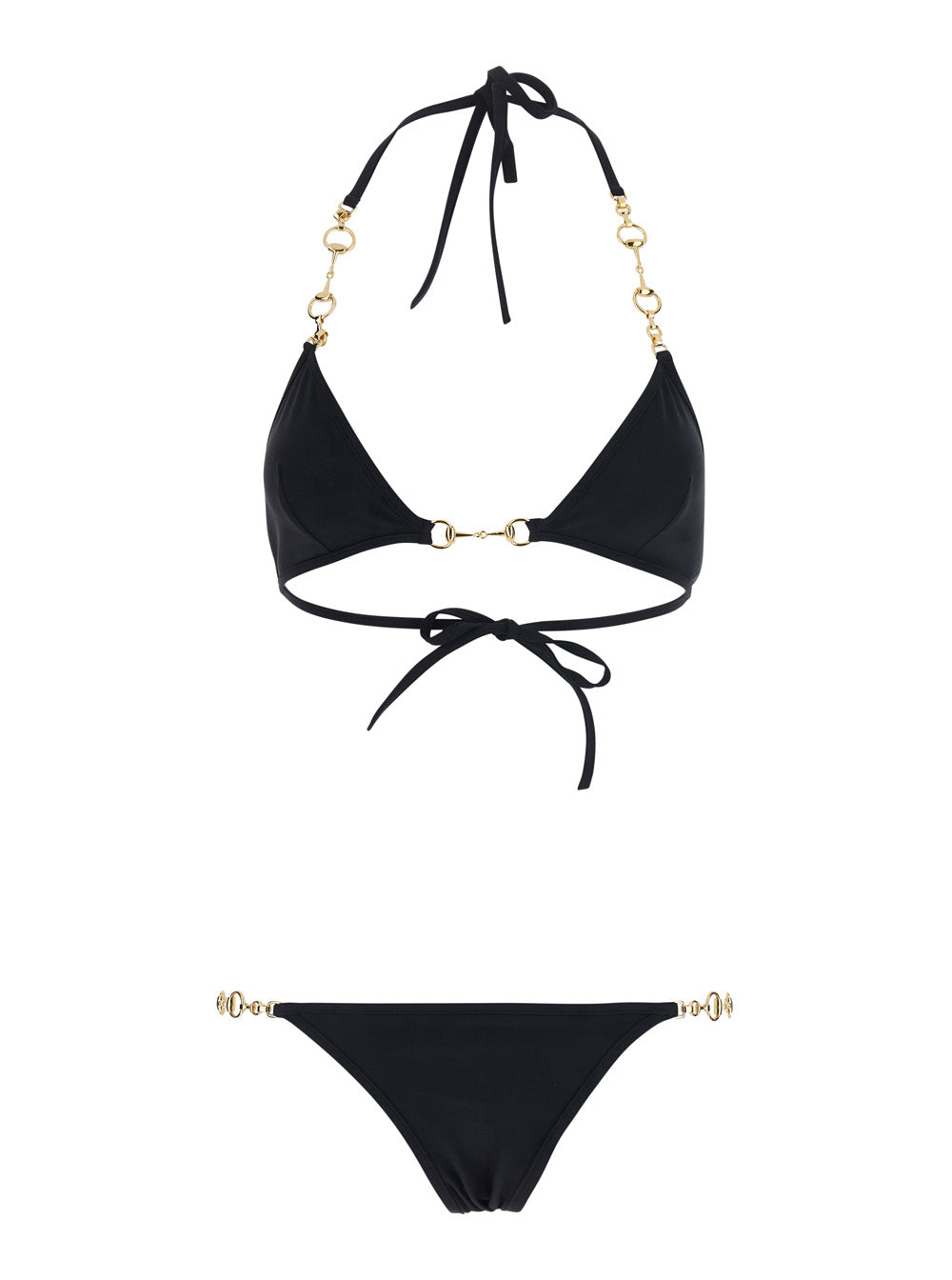 Gucci Women Black Bikini With Triangle Top And Adjustable Closure With Horsebit In Stretch Cotton For Women