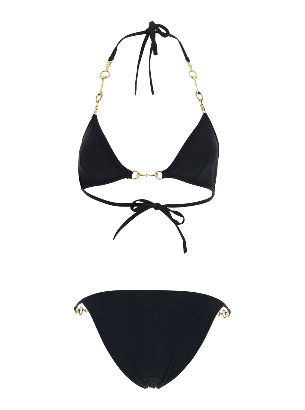 Gucci Women Black Bikini With Triangle Top And Adjustable Closure With Horsebit In Stretch Cotton For Women