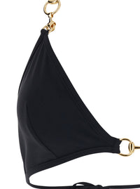 Gucci Women Black Bikini With Triangle Top And Adjustable Closure With Horsebit In Stretch Cotton For Women
