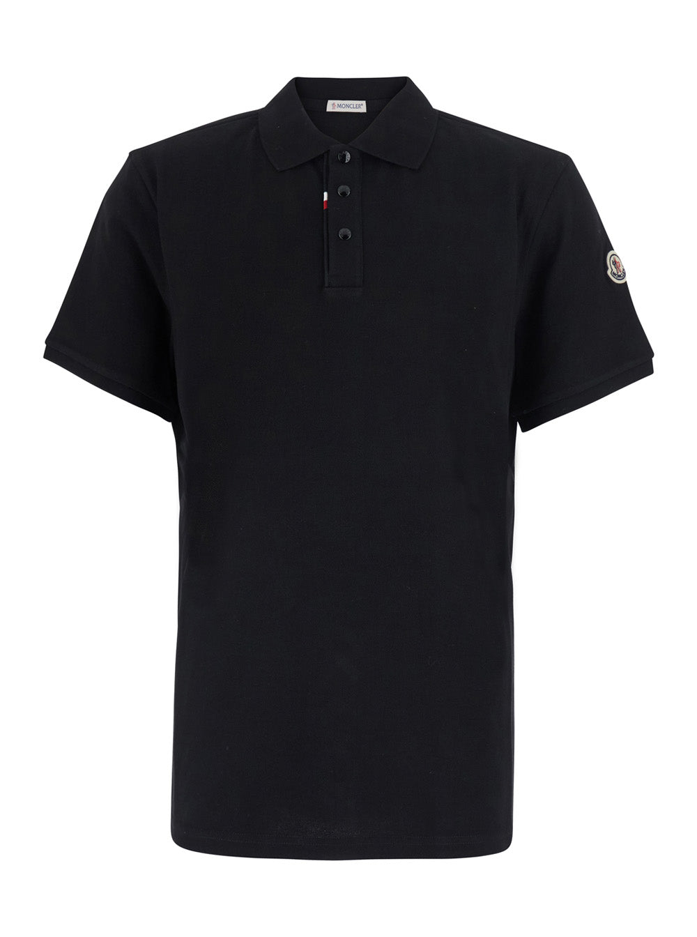 Moncler Men Black Polo Shirt With Classic Collar And Logo Patch On The Sleeve In Cotton For Men