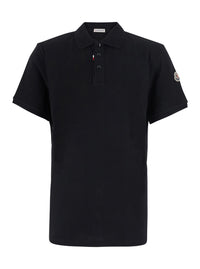Moncler Men Black Polo Shirt With Classic Collar And Logo Patch On The Sleeve In Cotton For Men