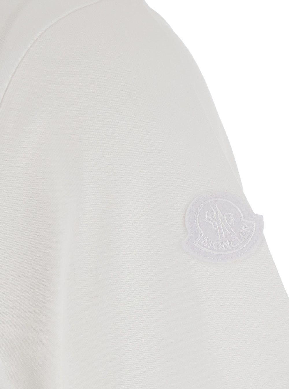 Moncler Men White T-Shirt With Logo On The Front And Logo Patch On The Sleeve In Cotton For Men