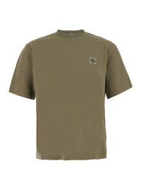 Stone Island Men Green Crew Neck T-Shirt With Logo Patch On The Front In Cotton For Men