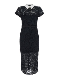 SELF-PORTRAIT Self-Portrait Women Black Long Dress With Contrasting Collar And All-Over Lace Embroidery In Tech Fabric For Women